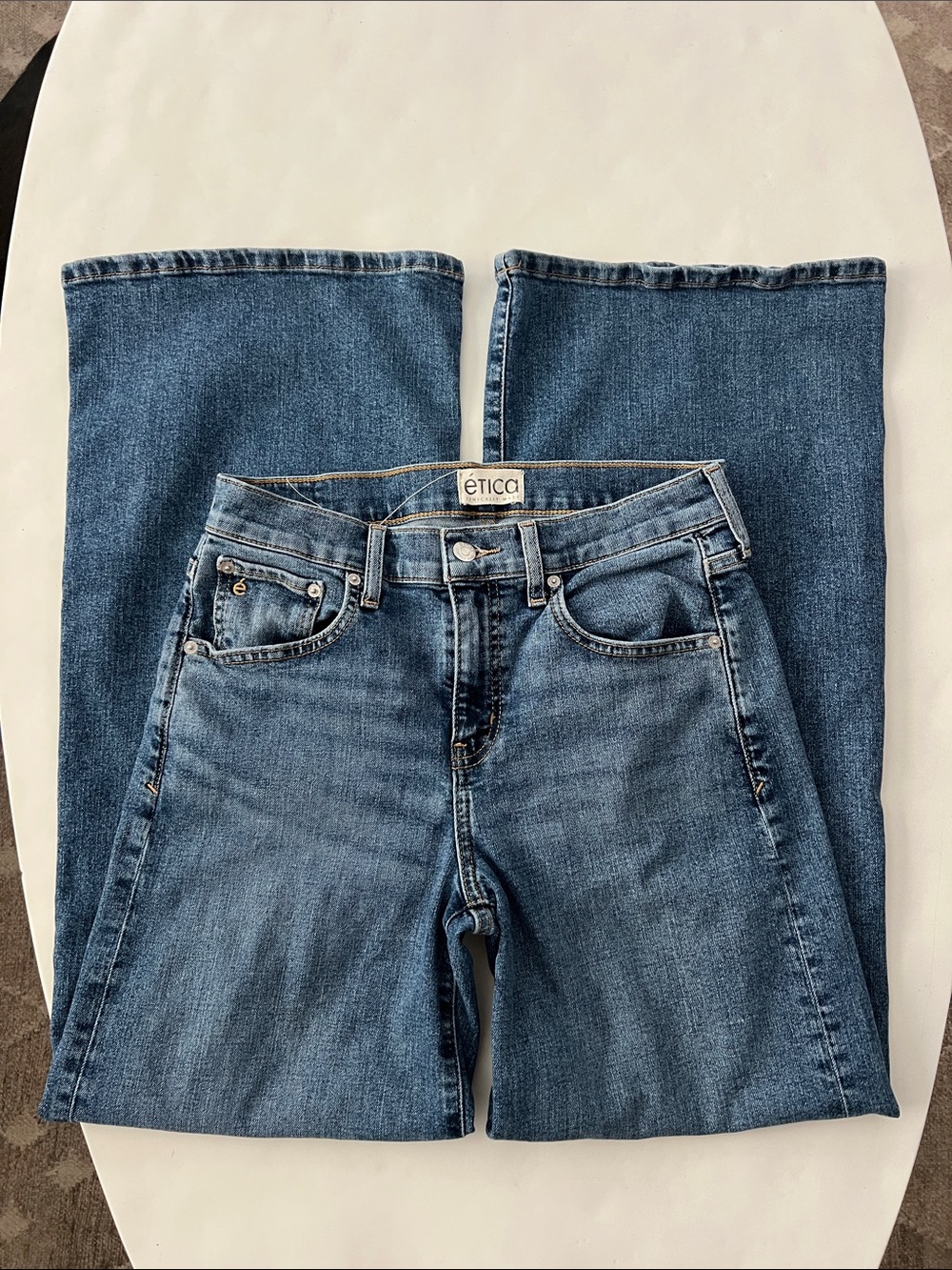 ETICA ROMI Mid Rise Wide Leg Denim Jeans Medium Wash 28 - Picture 4 of 9